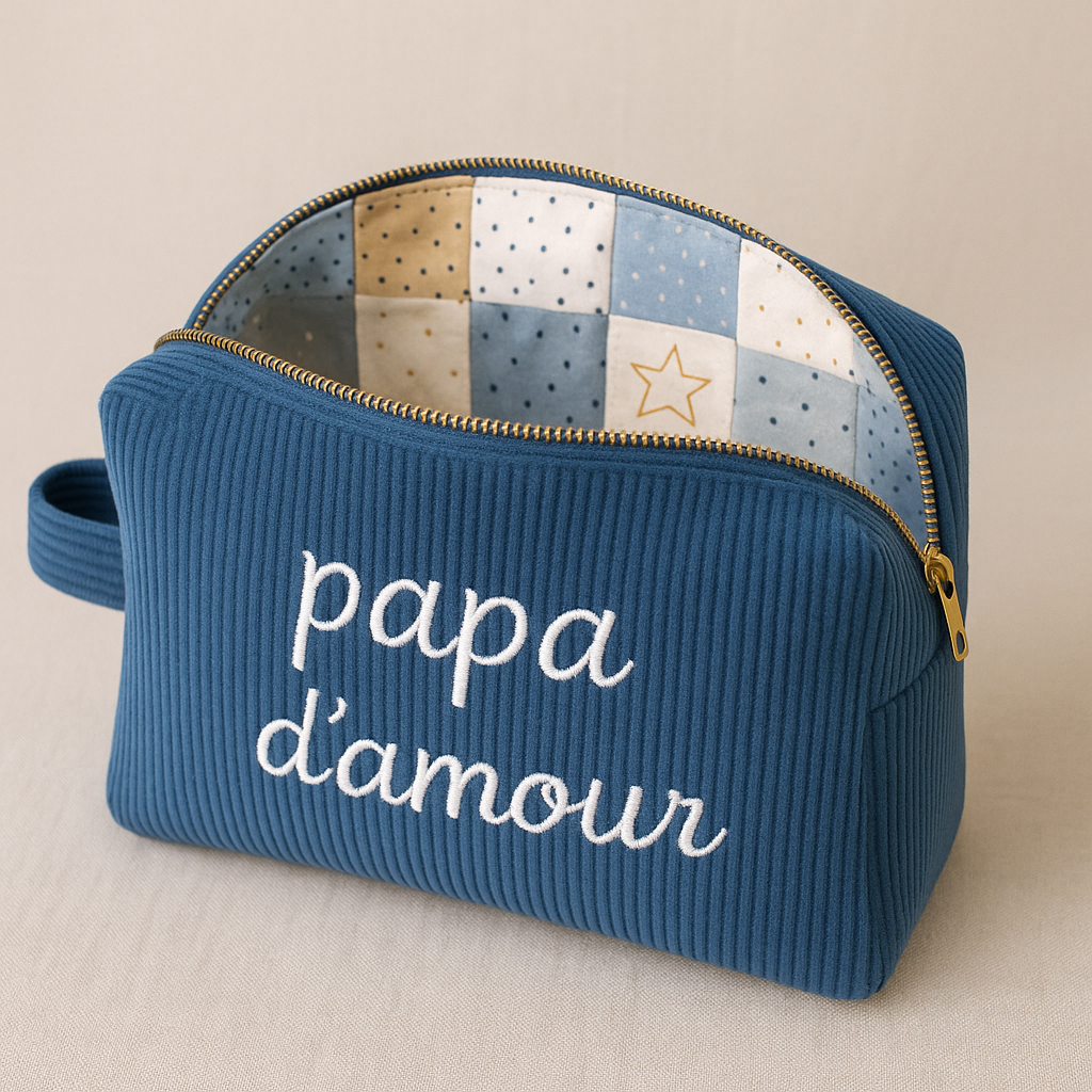 🧼 Trousse de toilette souvenir – Patchwork personnalisé